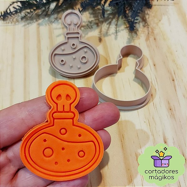 Cortador e Carimbo Halloween Poção Mágica Dia das Bruxas para biscoitos doces artesanato