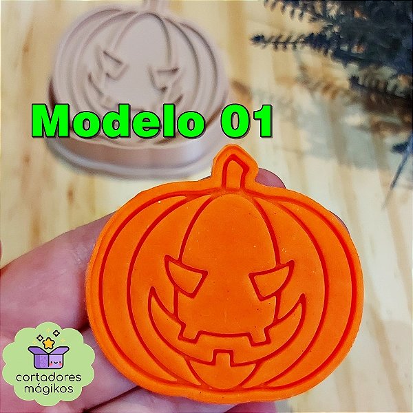 Cortador e Carimbo Halloween Abóbora 2 modelos Dia das Bruxas para biscoitos doces artesanato