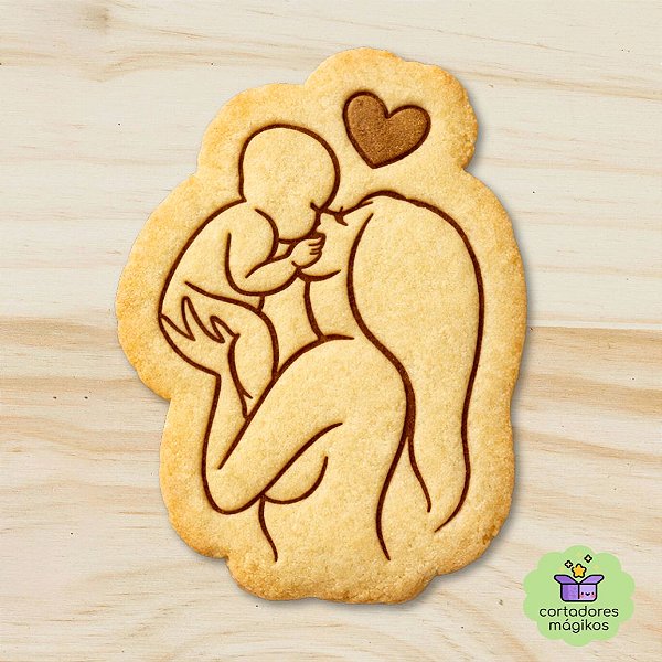 Carimbo + Cortador Dia das Mães "mãe com bebê" para biscoitos ou artesanato