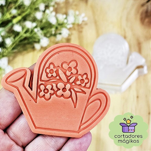 Carimbo + Cortador Regador com flores Dia das Mães para biscoitos ou artesanato com puxador