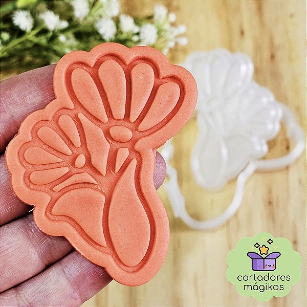 Carimbo + Cortador Flores para biscoitos ou artesanato com puxador - Dia das Mães, Dia dos Namorados