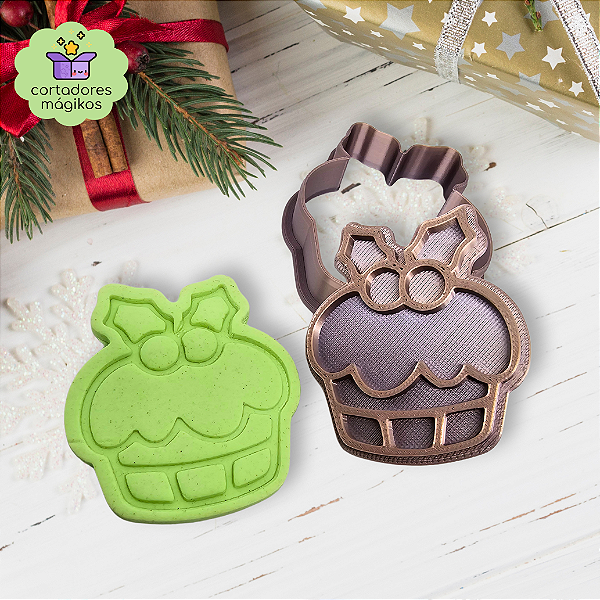 Cortador e Carimbo para biscoitos Docinho de Natal - com puxador incluso e bordas finas