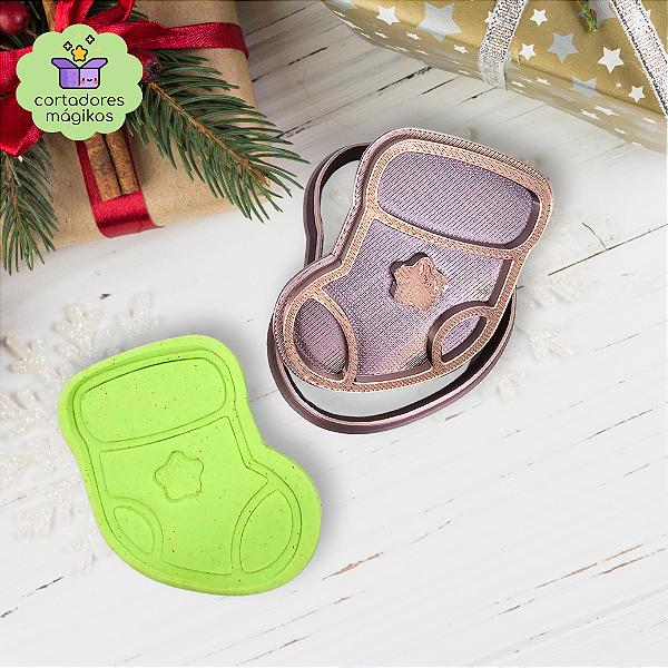 Cortador e Carimbo para biscoitos de Natal Meia com estrela - com puxador incluso e bordas finas