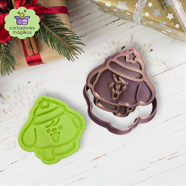 Cortador e Carimbo para biscoitos cachorrinho de Natal - com puxador incluso e bordas finas