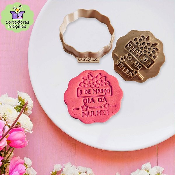 Cortador de biscoitos para o Dia da Mulher 8 de Março com puxador incluso reforçado