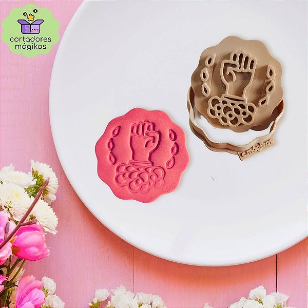 Cortador de biscoitos Dia da Mulher 8 de Março força feminina com puxador reforçado