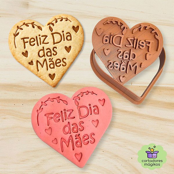 Carimbo + Cortador Feliz Dia Das Mães para Biscoitos Ceramica