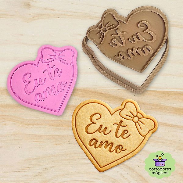 Carimbo + Cortador texto "Te Amo" para biscoitos ou artesanato em cerâmica/ massas frias