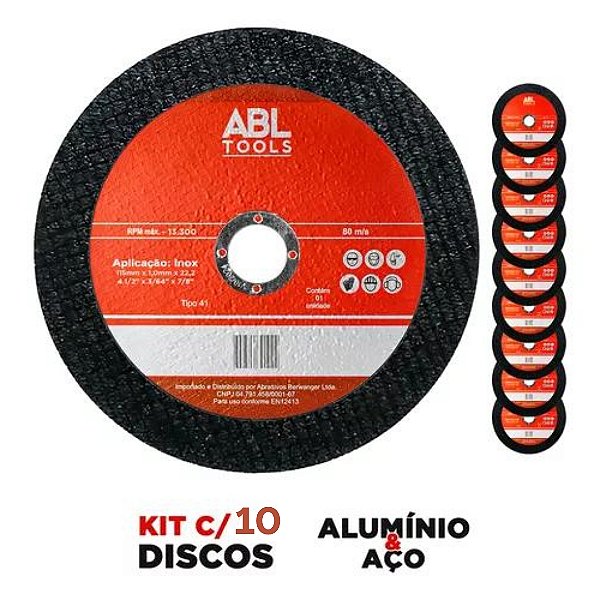 Kit 10 Disco de Corte Aço/Inox 4.1/2" ABL