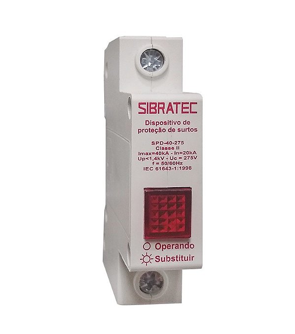 Disjuntor DPS Modelo SPD Monopolar 20-40KA 275V Classe II Sibratec