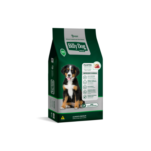 Ração Billy Dog Refeição Diária 10,1Kg - Cães Filhotes Sabor Carne e Cereais