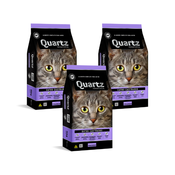 Ração Quartz Gatos Castrados Adulto  3Kg - Combo - Frango