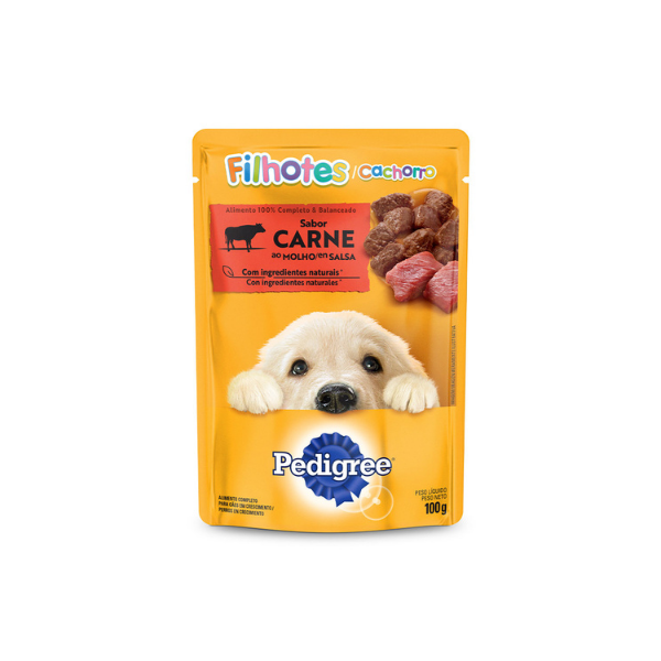 Ração Úmida Pedigree Sachê Carne ao Molho para Cães Filhotes, 100g