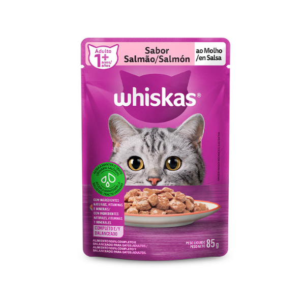 Ração Úmida Whiskas Sachê Salmão ao Molho para Gatos Adultos, 85g
