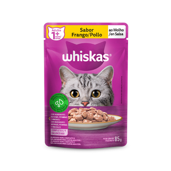 Ração Úmida Whiskas Sachê Frango ao Molho para Gatos Adultos, 85g