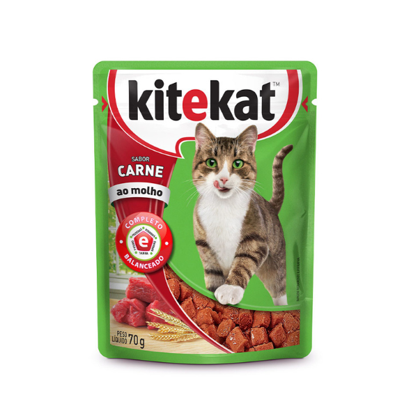 Ração Úmida KiteKat Sachê Carne ao Molho para Gatos Adultos, 70g