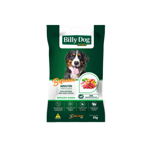Bifinho Billy Dog Refeição Diária Sabor Carne com Batata-Doce, Maçã e Cenoura 55g