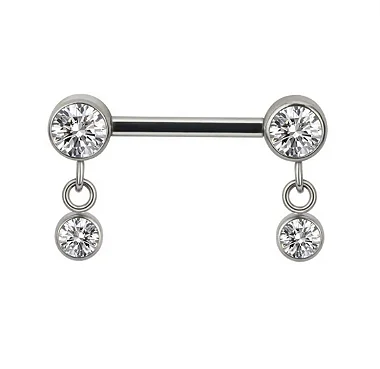 Barbell Reto Zircônias Boleadas Flat Com Pingente