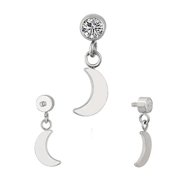 Labret Zircônia Boleada com Pingente Lua
