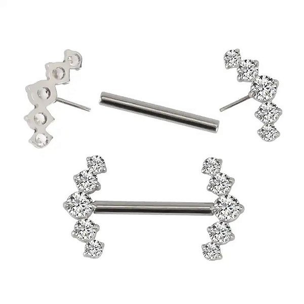 Barbell Reto Cluster 5 Zircônias Cravejadas (Push Pin)