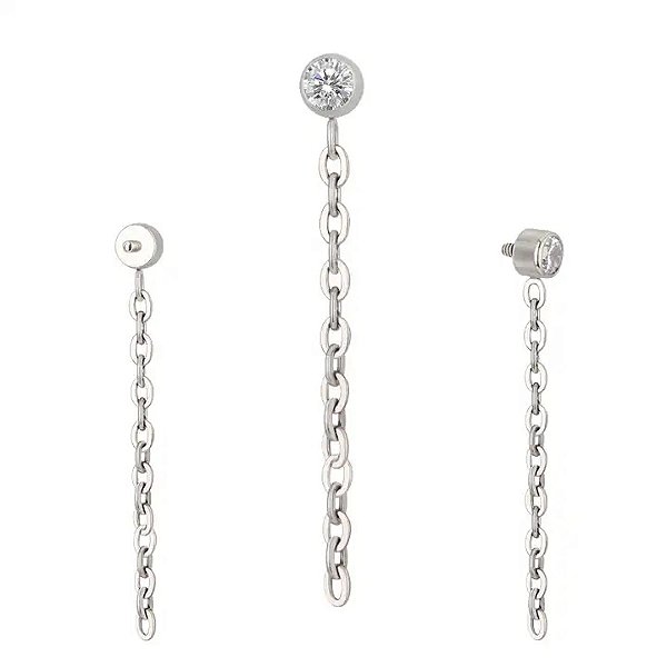 Labret Zircônia Boleada com Corrente
