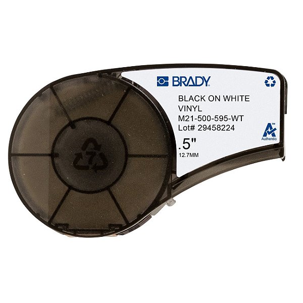 ETIQUETA ADESIVA BMP21 VINIL PRETO EM BRANCO 12,70MM X 6,40M M21-500-595-WT - BRADY