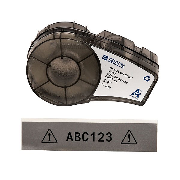 ETIQUETA ADESIVA BMP21 VINIL PRETO EM CINZA 19,05MM X 6,40M R.M21-750-595-GY - BRADY