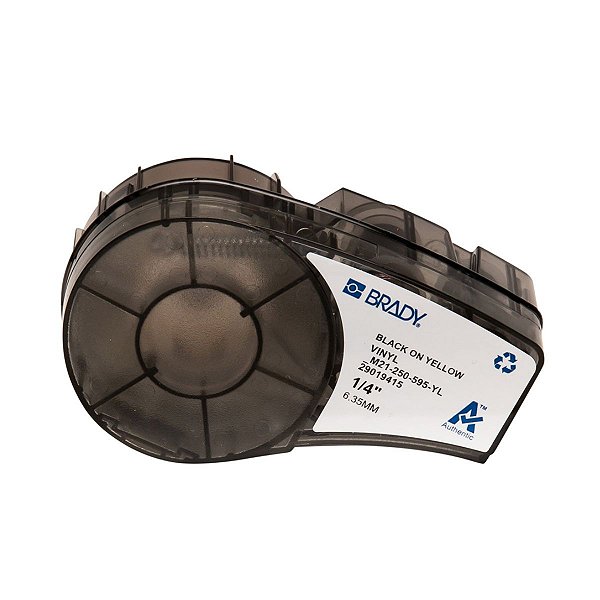 ETIQUETA ADESIVA BMP21 VINIL PRETO EM AMARELO DE 6,35MM X 6,