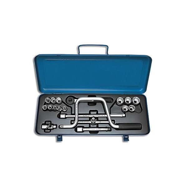 JOGO DE SOQUETES E ACESSORIOS 1/4" A 7/8" C/ 19 PECAS POL R.