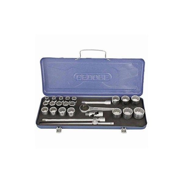 JOGO DE SOQUETES ESTRIADOS E ACESSORIOS 1/2" C/ 25 PECAS MM