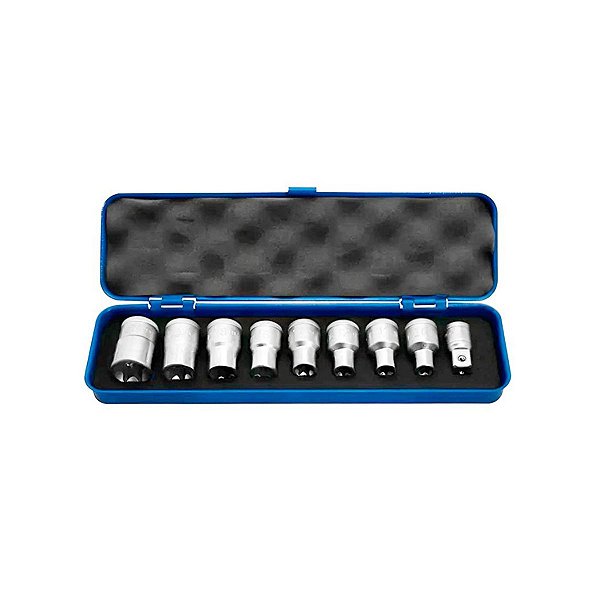 JOGO DE SOQUETES GTX 1/2" PERFIL HEXALOBULAR C/ 9 PECAS R.TX