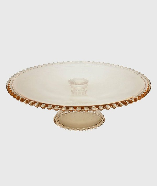 Prato p/ bolo Pearl sem tampa em cristal ÂMBAR 31cm - Wolff