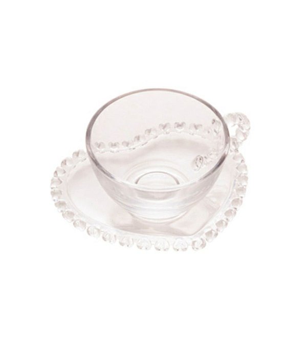 Xicara para Café C/ Pires de Cristal Coração 80ml- Lyor