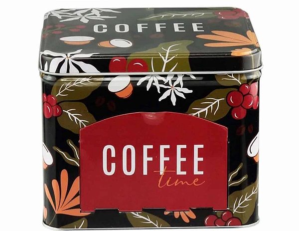 Lata porta Cápsula de metal Coffe Flower preto 15x15x12,5