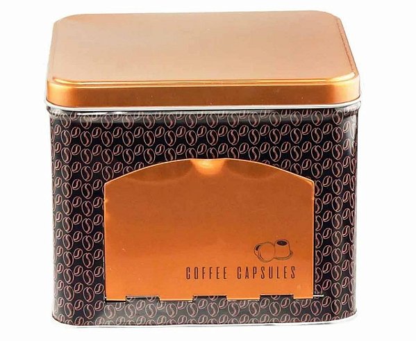 Lata porta Cápsula de metal Coffe Beans cobre 15x15x12,5
