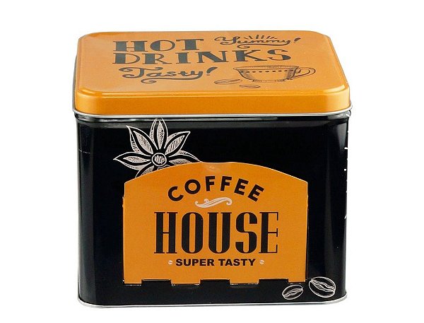 Lata porta Cápsula de metal Coffe Hause dourado 15x15x12,5
