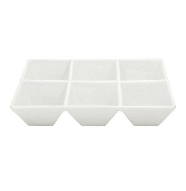 Petisqueira c/ 6 divisórias de porcelana Palma branca 24x16x4,5 - Lyor