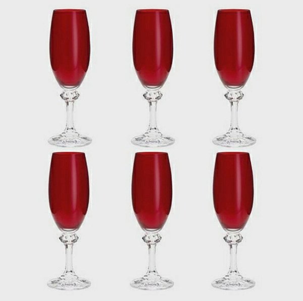 Conj.6 Taças cristal ecológico p/ Champanhe Elisa Rubi Bohemia- 220ml