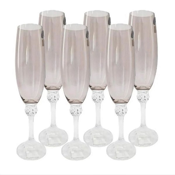 Conj. 6 Taças cristal ecológico p/ Champanhe Elisa Fumê 220ml- Bohemia