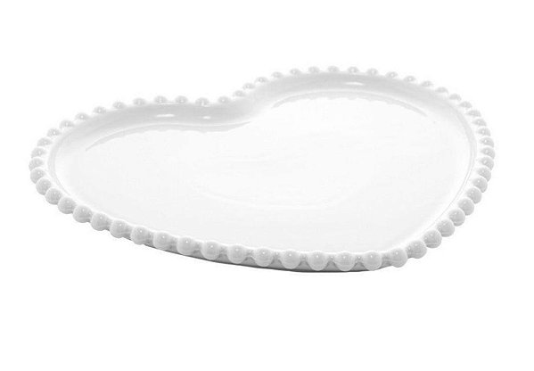 Conj 2 Pratos porcelana Coração Beads branco 20x17x2 - Bon Gourmet