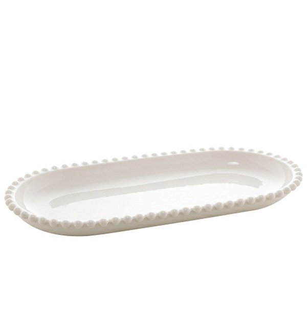 Travessa Oval de Porcelana Beads Branco 25x13x3cm - Bon Gourmet