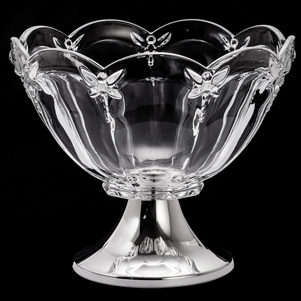 Centro de Mesa de Vidro c/ Pé de Aço Inox Borboleta - Wolff