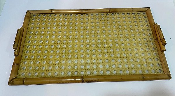 Bandeja de Bambu Natural c/ Vidro e Alça 28x46cm