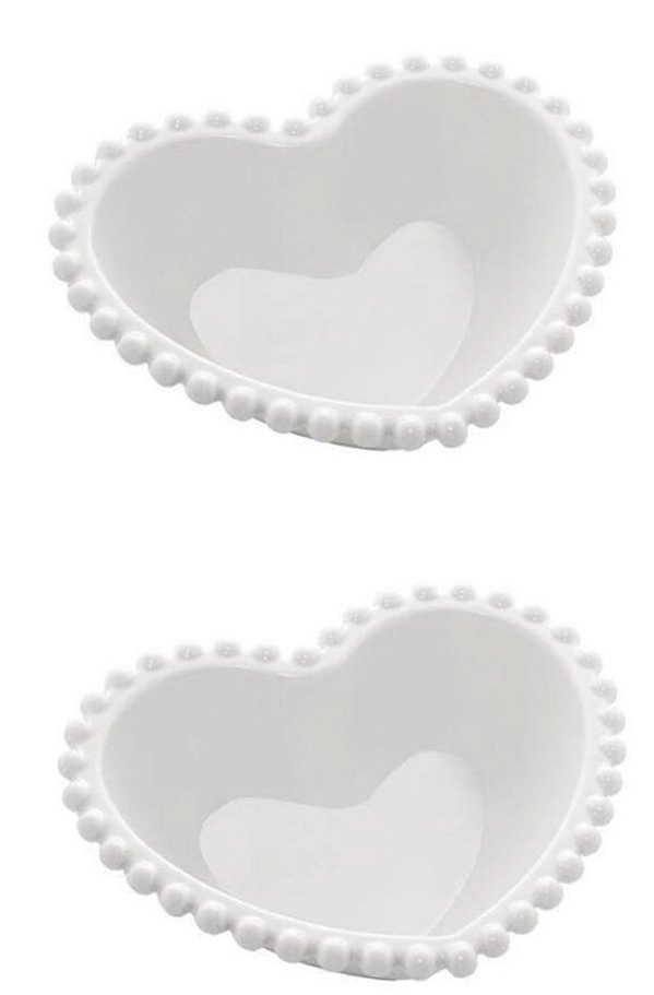 Conj. 2 Bowls Porcelana Coração Beads Branco 15x13x5- Bon Gourmet