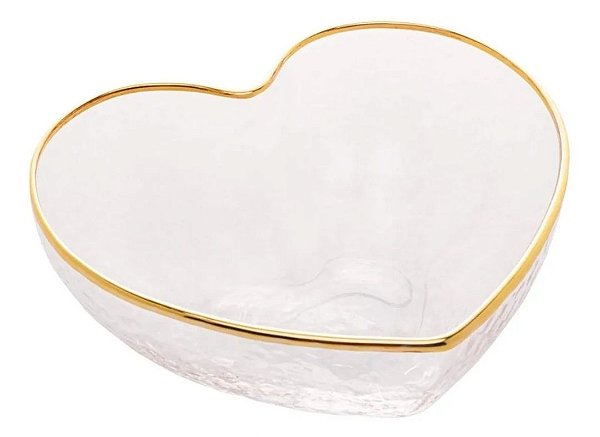 Bowl Vidro c/ Borda Dourada Heart 12x11x5 - Bon Gourmet