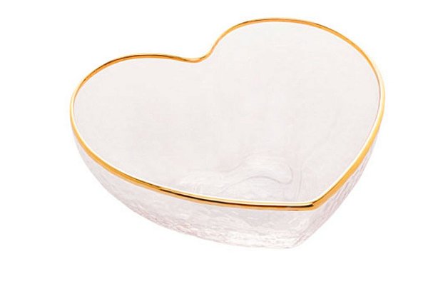 Bowl Vidro c/ Borda Dourada Heart 15x14x6cm- Bon Gourmet