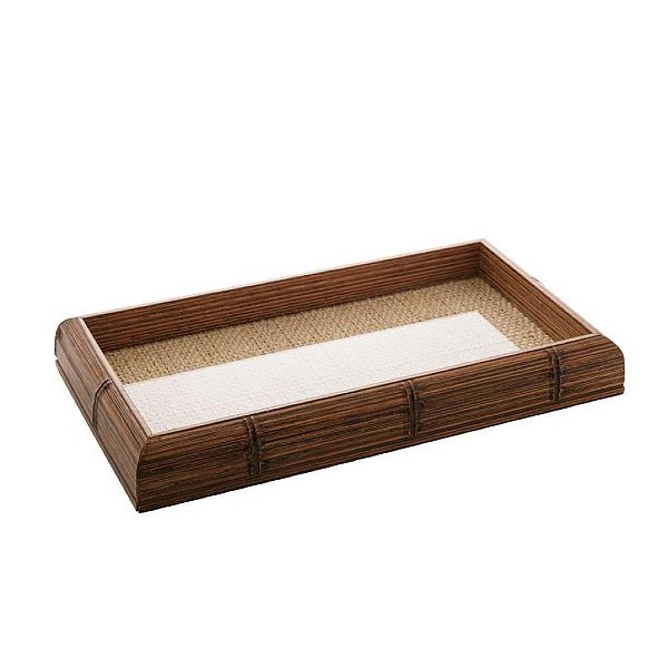 Bandeja de Madeira Bambu c/ Sisal Natural 30x17x4cm