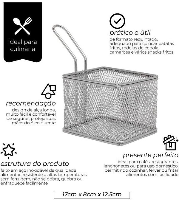 Mini Cestinha Retangular Inox Prata - Mimo Style