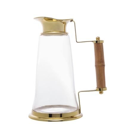 Jarra de Vidro 1,3L Royal c/ Alça de Bambu e Borda Dourada