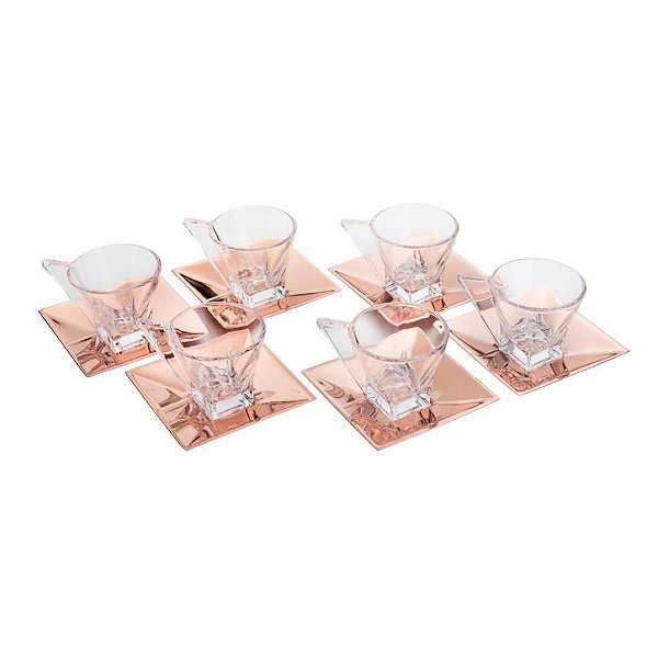 Cj 6 Xícaras de Vidro p/ Café c/ Pires Veneza  - Wolff